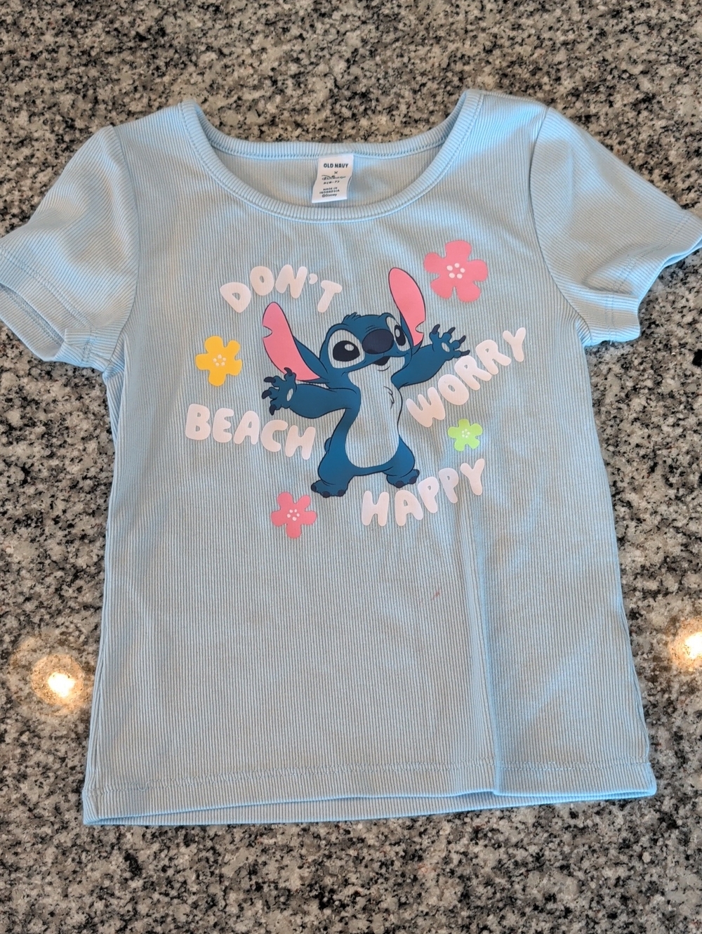 Old Navy Light Blue Girls' Stitch Graphic Tee with Floral Accents